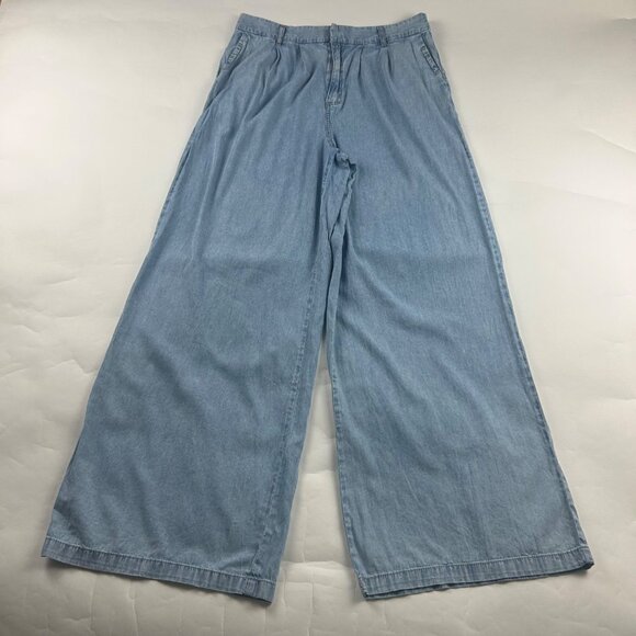 Sincerely Jules Light Wash Chambray Denim Wide Leg Summer Trouser 30 - Picture 1 of 6